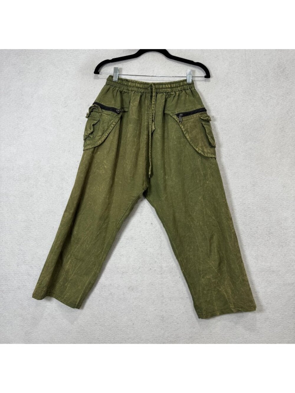Kathmandu Imports Pants Womens One Size Green Cotton Harem Elastic Waist Pockets